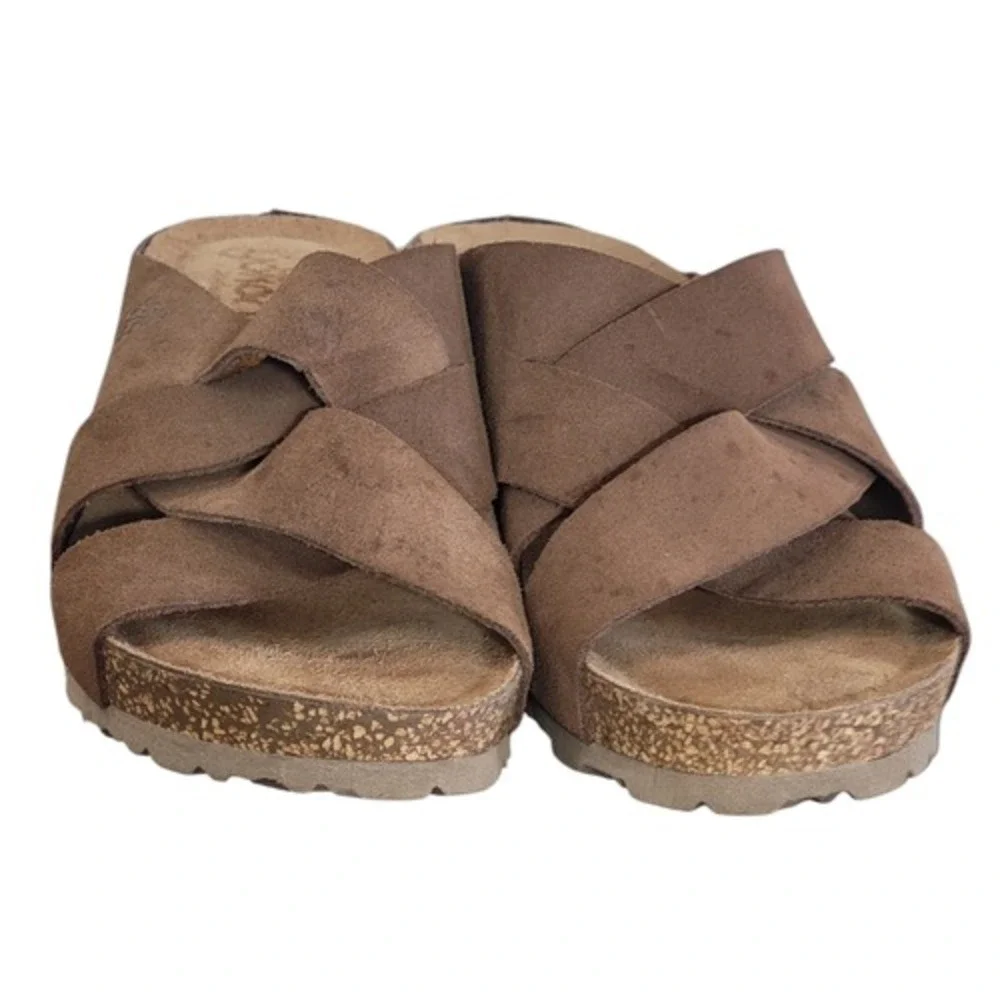 Yokono Candela Sz‎ 8 Suede Genuine Leather Cork Platform Wedge Slip On Sandals
